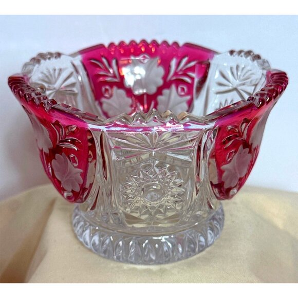 Vintage Ruby Red Crystal Candy Nut Dish Bowl Hand Cut Scalloped Edges Timeless - Picture 2 of 7